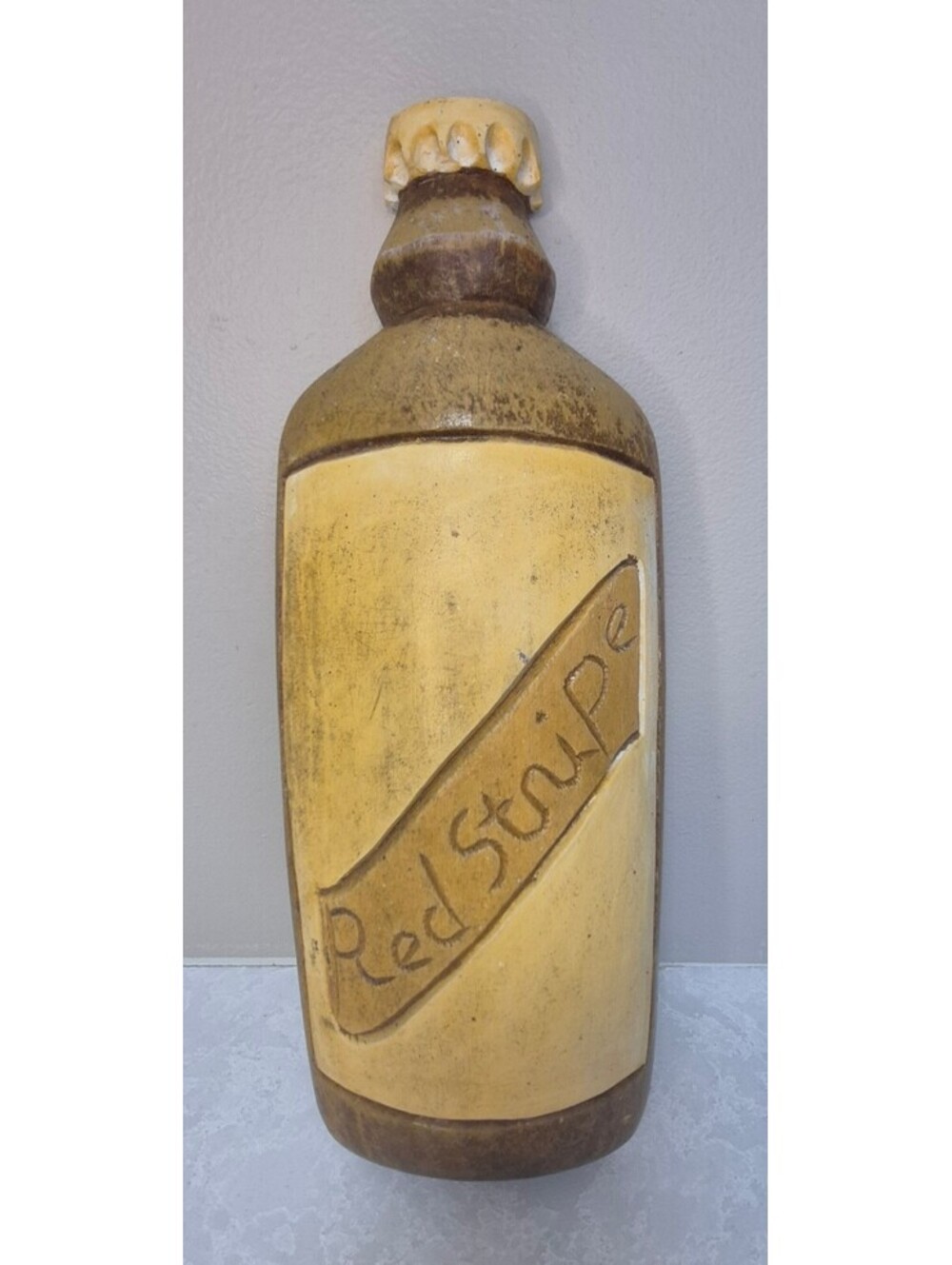 Vintage Hand-Carved Red Stripe Lager Bottle
